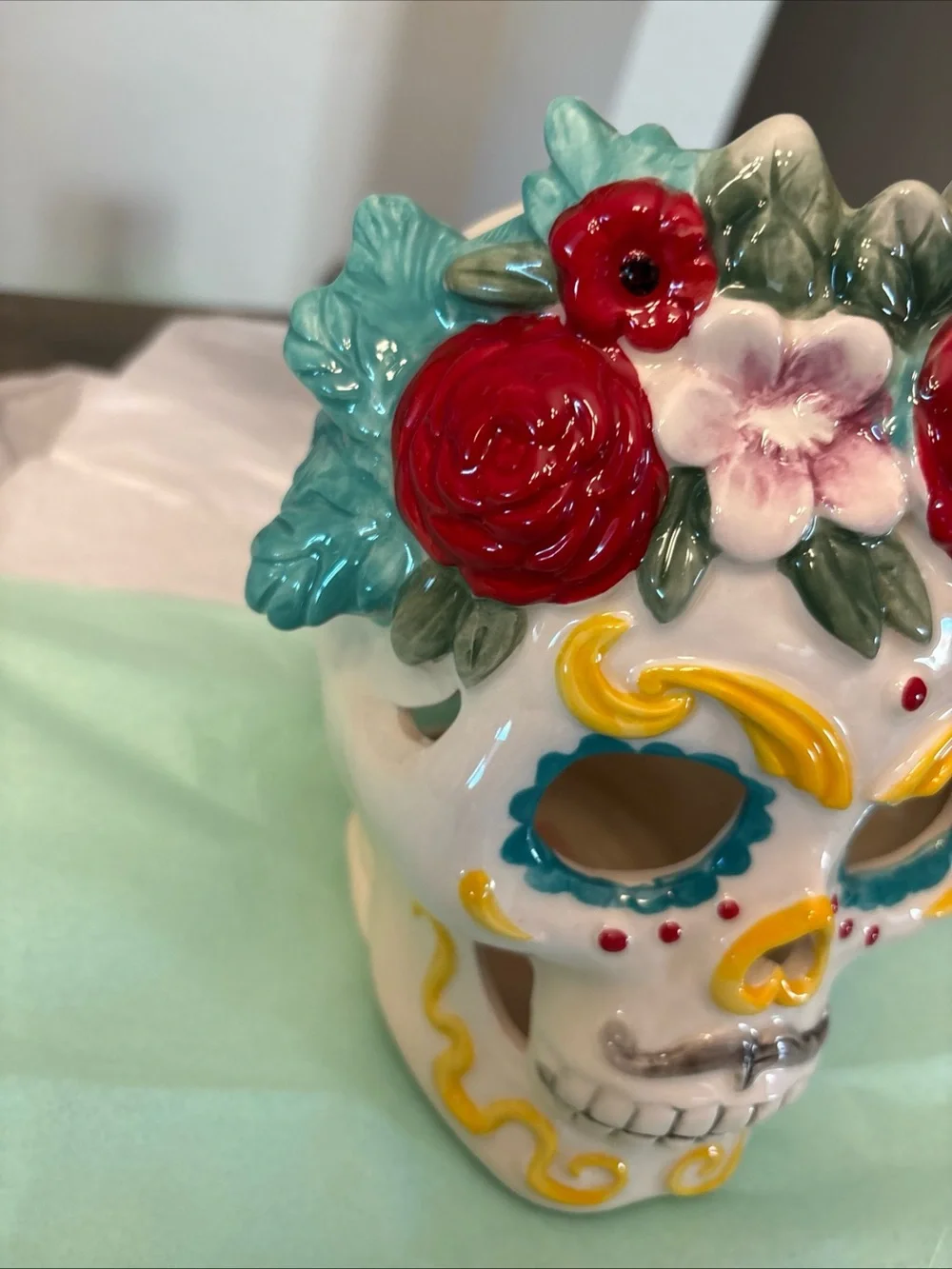 NEW Blue Sky Clayworks Sugar Skull 2020 Ceramic Tea Light Holder 8